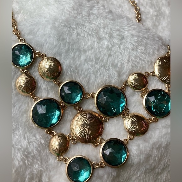 Teal & Gold Tone Bib Necklace - Picture 7 of 7